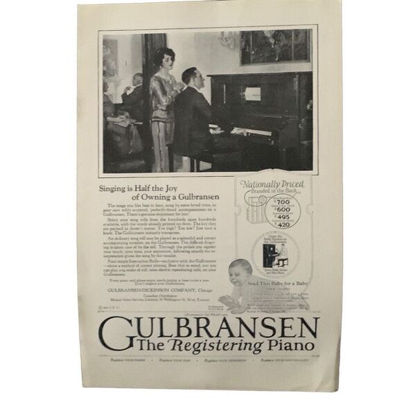 Vintage 1923 Gulbransen Registering Piano Ad Advertisement - Picture 1 of 4